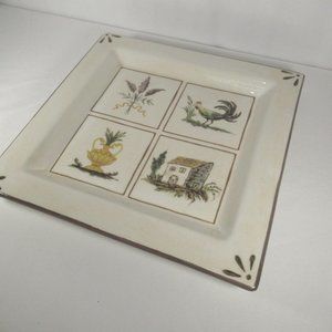 Williams Sonoma Italy Ceramiche Arianna 13.5" In Square Serving Platter Rooster